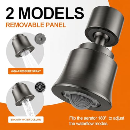 Metal Swivel Sink Faucet Aerator Extender for Kitchen Bathroom | 360° Swivel Faucet Nozzle with 55/64'' Female Thread, Dual Modes Sink Sprayer Attachment, Anti-clogging Design, Gun Gray - color: Gun Gray