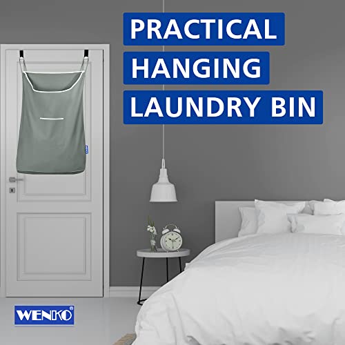 WENKO Laundry Hamper Bag Hanging, Over The Door Basket with Hooks, for Bathroom, Closet, Space Saving Storage, Wall mounted 3.94 x 20.47 x 31.89 in, Sage - color: Sage