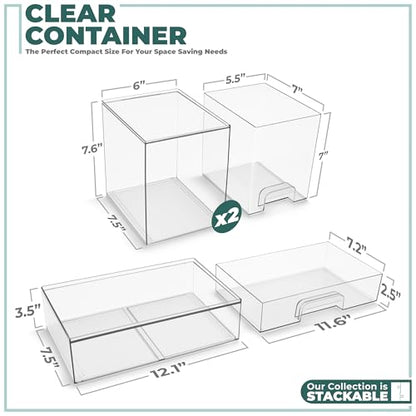 Sorbus Acrylic Storage Containers - 3 Pack, Stackable Storage Bins Set for Bathroom Organization - Clear Acrylic Drawer Organizers - Makeup Case Pull-Out Drawers (7.6’’ Tall and 12.1’’ Wide) - size: 3 Pack, 7.6’’ Tall and 12.1’’ Wide