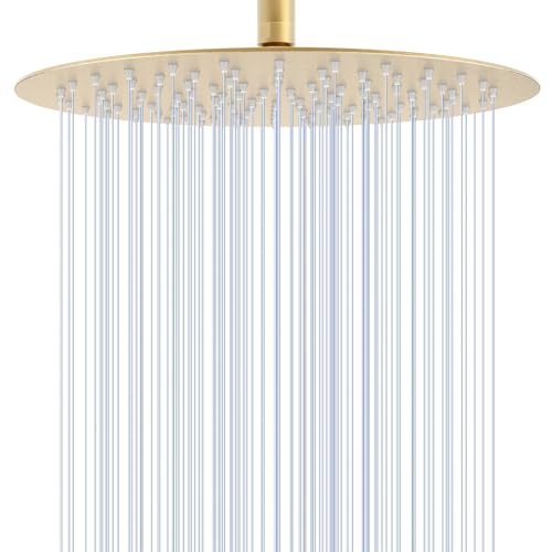 12 inch Brushed Gold Rainfall Shower Head - All Metal Stainless Steel Full Body Round Rain Shower with 120 Silicone Nozzles Modern Bathroom - color: Brushed Gold, size: 12 Inch