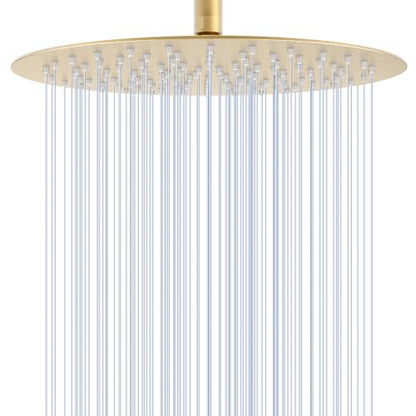 12 inch Brushed Gold Rainfall Shower Head - All Metal Stainless Steel Full Body Round Rain Shower with 120 Silicone Nozzles Modern Bathroom - color: Brushed Gold, size: 12 Inch