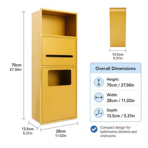 Recessed Toilet Paper Holder, Stainless Steel Shower Nich, Waterproof Bathroom Niche, Built-in Hidden Trash Can Tilt Out Trash Bin Cabinet for Kitchen Living Room Bedroom Hotel Residential (Gold) - color: Gold