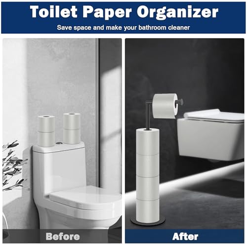 NearMoon Bath Toilet Paper Holder Stand- Modern Tissue Roll Holder Standing with Balanced Base, Rustproof Toilet Roll Holder for Bathroom/Kitchen Countertop (Matte Black, Metal Base) - color: Matte Black