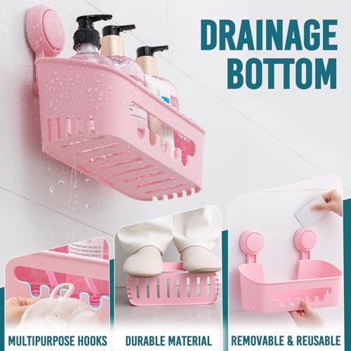 TAILI Shower Caddy Suction Cup, Heavy Duty Bathroom Organizer, Removable Shelves for Inside Shower, Shampoo, Waterproof Suction Plastic Storage for Bathroom Accessories Holder, Pink - style: 1 × Pink