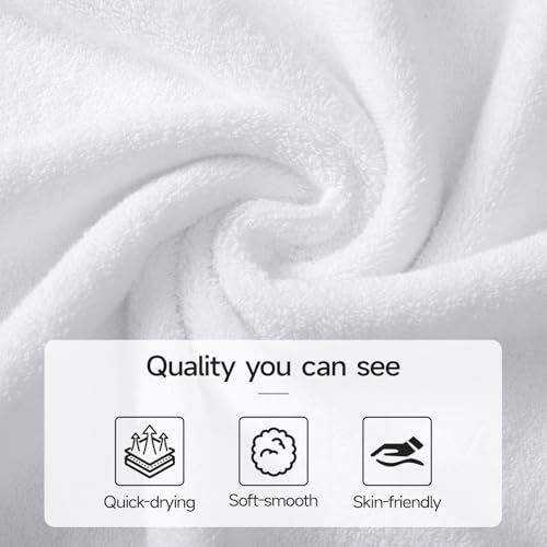 REDKISS White Bath Towels 4-Pack, 100% Cotton, Thick Plush & Highly Absorbent, 27.5" x 55" for Bathroom Spa & Home - color: White