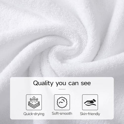 REDKISS White Bath Towels 4-Pack, 100% Cotton, Thick Plush & Highly Absorbent, 27.5" x 55" for Bathroom Spa & Home - color: White