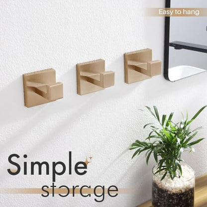 KOKOSIRI Robe Hooks for Wall Bathroom Towel Hooks Coat Hook Kitchen Garage Heavy Duty Wall Mounted Champagne Bronze Stainless Steel, 3 Pack B1010CPG-P3 - color: Champagne Bronze, size: 3 Pack