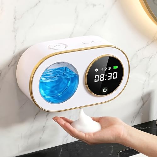 Automatic Soap Dispenser, 320ML Touchless Smart Hand Soap Dispenser, 3 Adjustable Soap Levels, Rechargeable Wall Mounted Electric Foam Soap Dispenser for Bathroom Kitchen Office (White - T1) - color: White - T1
