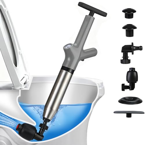 Toilet Plunger, High Pressure Drain Unclogger Plungers with Pressure Gauge, toilet auger Air Drain Blaster, Versatile Heavy Duty Clog Remover for Bathroom, Kitchen, Floor Drain - color: Gray