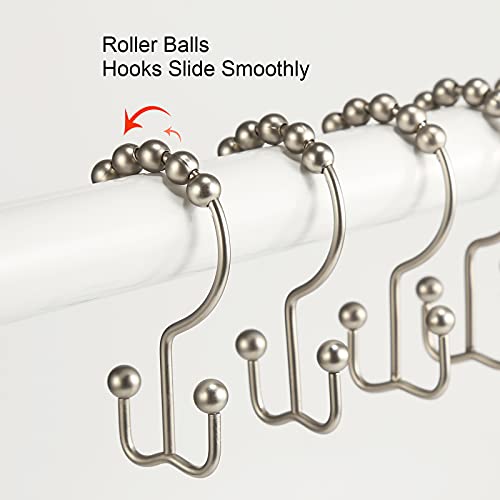 Shower Curtain Hooks, Goowin Shower Curtain Rings, Stainless Steel Shower Curtain Hooks Rust Proof Free Sliding Double Shower Hooks for Curtain, Shower Curtains & Liners (Matte Nickel) - color: Matte Nickel