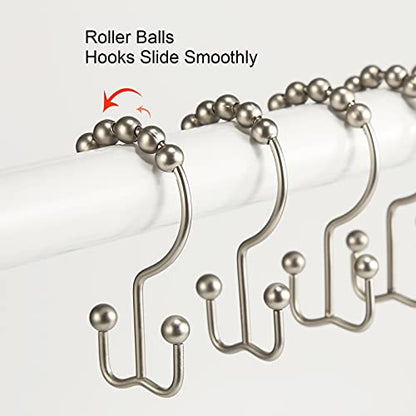 Shower Curtain Hooks, Goowin Shower Curtain Rings, Stainless Steel Shower Curtain Hooks Rust Proof Free Sliding Double Shower Hooks for Curtain, Shower Curtains & Liners (Matte Nickel) - color: Matte Nickel