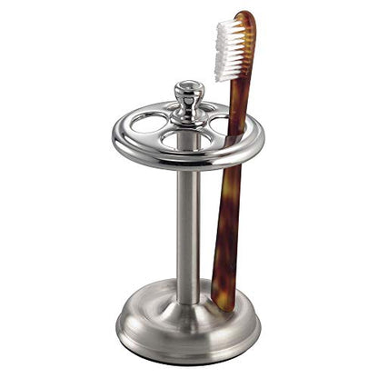 iDesign Steel Divided Toothbrush Holder Stand, 3.25" x 3.25" x 5.75" | Four Divided Compartments, Brushed Nickel & Polished Chrome - color: Split Finish, style: Pack of 1