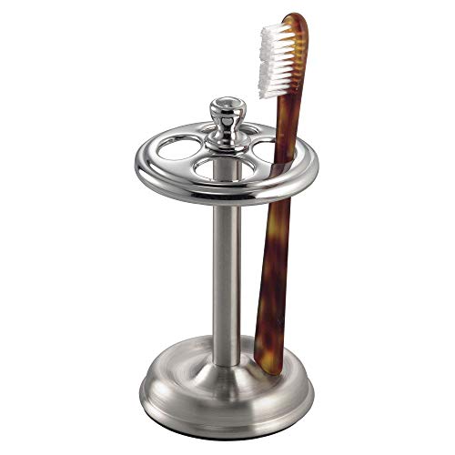 iDesign Steel Divided Toothbrush Holder Stand, 3.25" x 3.25" x 5.75" | Four Divided Compartments, Brushed Nickel & Polished Chrome - color: Split Finish, style: Pack of 1