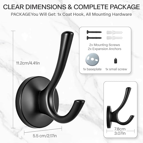 Towel Hooks-Coat Robe Hooks-Heavy Duty Metal Double Bathrobe Hook-Black Towel Hooks for Bathrooms-Kitchen Closet Garage（4Pcs Black） - color: Black