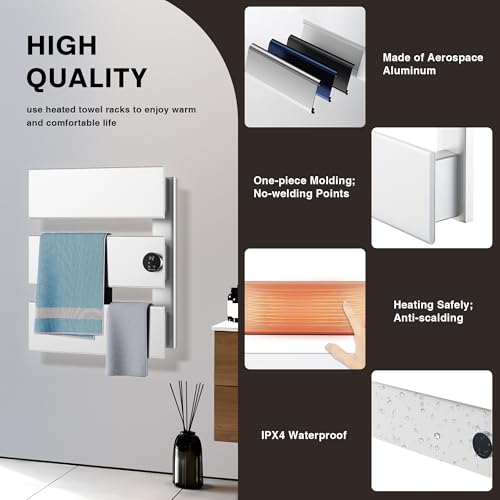 K&KALONZO Electric Towel Warmer Wall Mounted, Fast Heat in 2 Min, NTC Safety | 5 Timers & 3 Heat Levels Control, 2H Rapid Dry, Plug-In/Hardwired, Anti-Scald, Aluminum Heated Towel Rack for Bathroom, K3RW - color: White, size: 3-Bar