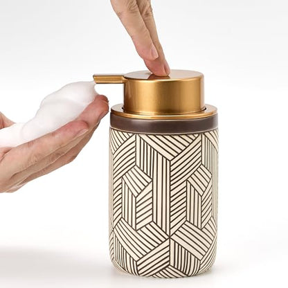 Brown Foaming Soap Dispenser,Ceramic Foam Soap Dispenser for Bathroom&Kitchen,12oz Foam Dispenser with Plastic Gold Pump(Unique&Modern) - color: Chestnut Brown