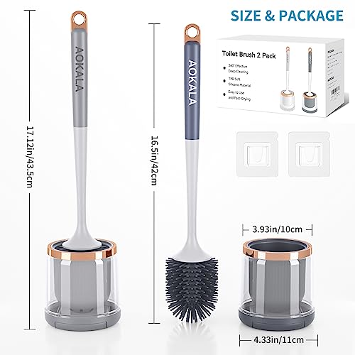 Silicone Toilet Brush Set, 2 Pack Toilet Bowl Brush and Holder with Tweezers Long Handle, Toilet Cleaner Brush for Bathroom Deep Cleaning, Elegant Toilet Scrubber Bathroom Decor Accessories