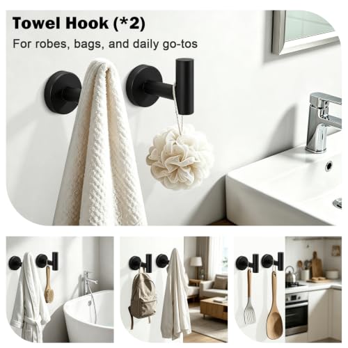 Livabber 5-Piece Bath Hardware Set, 24 Inch SUS304 Stainless Steel Towel Bar Set, Heavy Duty Wall Mounted Towel Racks for Bathroom Accessories Kit (Black) - color: Black