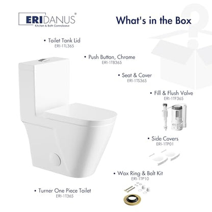 One Piece Toilet Elongated Dual Flush, 17.3" ADA Seat, White | ADA Compliant 17.3" chair height with soft close seat, Dual flush 1.1/1.6 GPF, Elongated toilet bowl, 12" rough-in, White - color: White 365Model