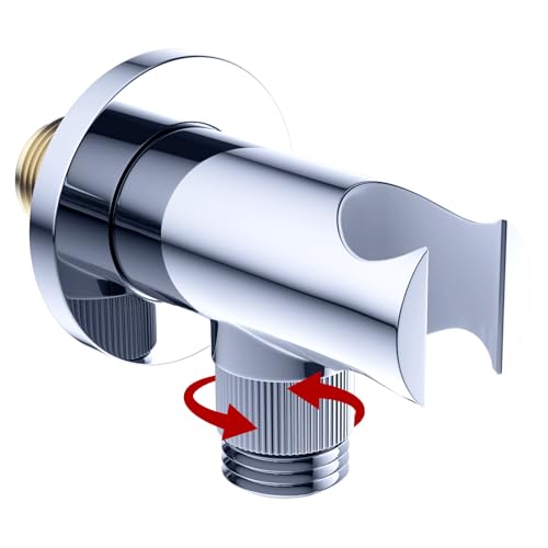 Bathroom Brass Round Wall Mount Water Supply Elbows with On/Off Flow Control Bracket Handheld Shower Head Holder, Chrome - color: Chrome