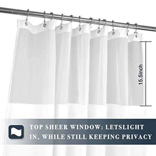 N&Y HOME 48 x 72 Waffle Weave Shower Curtain with Snap-in Liner Set White | 12 Metal Hooks Included, Snap on/off Fabric Liner, Hotel Style & Mesh Top Window, Machine Washable, 48x72 Shower Stall Size - color: White, size: 48"W x 72"L (Pack of 1)