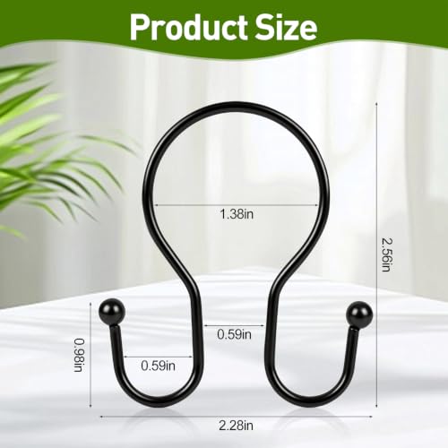 Resze 12PCS Shower Curtain Hooks, Sturdy Metal Black Shower Curtain Rings | Glide Roller Double Shower Hooks, Rust Proof Anti-Drop Curtain Hooks, Smooth Sliding Rings for Bathroom Shower Rods Curtains - color: Black