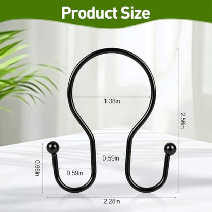 Resze 12PCS Shower Curtain Hooks, Sturdy Metal Black Shower Curtain Rings | Glide Roller Double Shower Hooks, Rust Proof Anti-Drop Curtain Hooks, Smooth Sliding Rings for Bathroom Shower Rods Curtains - color: Black