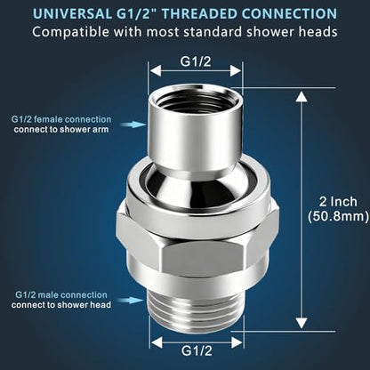 Voolan Solid Metal Shower Head Swivel Ball Adapter, Adjustable Pivot Ball To Adjust Showerhead Angle, Universal Connector Joint Fits Fixed, Hand Held & Rain Shower, Chrome - color: Chrome