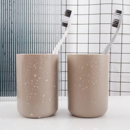 Bathroom Tumblers 2Pcs, Mouthwash Cup, Toothbrush Holders, Drink Mug, Pen Holder, Unbreakable Dishwasher Safe, 10fl.oz(300ml)/Pcs (Brown & Brown) - color: Brown&brown