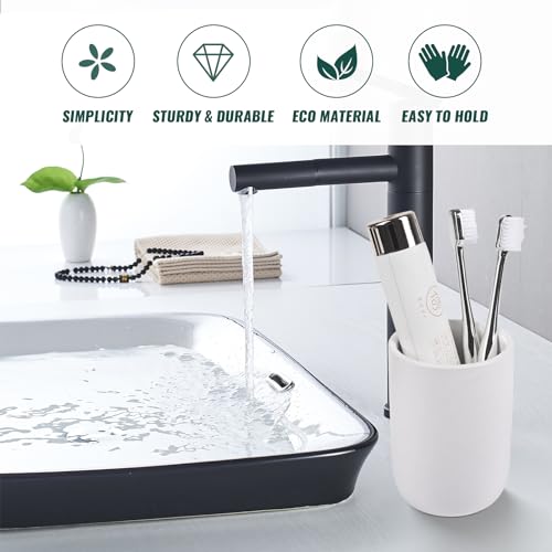 BosilunLife Ceramic Toothbrush Holder - 12Oz Bathroom Toothbrush Holder White Tooth Brush Holders Tumbler Cups Reusable Toothbrush Mouthwash Cup Small Toothbrush and Toothpaste Holder - color: White-cyl, size: cylinder
