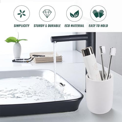BosilunLife Ceramic Toothbrush Holder - 12Oz Bathroom Toothbrush Holder White Tooth Brush Holders Tumbler Cups Reusable Toothbrush Mouthwash Cup Small Toothbrush and Toothpaste Holder - color: White-cyl, size: cylinder