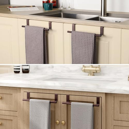 KES Over The Cabinet Towel Holder Fit 1" Thick, Kitchen Towel Holder, Brown | Anti-Wobble, Scratchproof, for Dish Hand Towels, Over The Door Towel Bar with Extended Hooks, 2 Pack, KTH500S26-OB-P2 - color: Brown