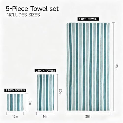 Premium 5-Piece Bath Towel Set | 100% Microfiber Ultra Soft & Quick Dry | Large Bath Towels, Hand Towels & Washcloths for Bathroom, Spa, Gym, | 1 Bath, 2 Hand, 2 Washcloths | Green - color: Green, size: 5 Pcs