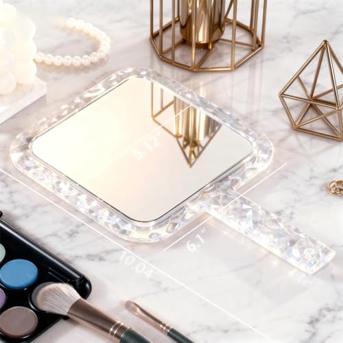 YEAKE Hand Mirror,Double-Sided Handheld 1X/5X Magnifying Mirror with Handle for Makeup, Shaving Mirror with Hole Hanging,Acrylic, 6.1" W x 10" L, Square Shape, Transparent 1 PC - size: 10"L x 6.1"W