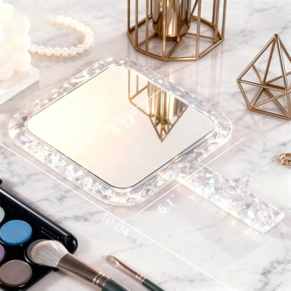 YEAKE Hand Mirror,Double-Sided Handheld 1X/5X Magnifying Mirror with Handle for Makeup, Shaving Mirror with Hole Hanging,Acrylic, 6.1" W x 10" L, Square Shape, Transparent 1 PC - size: 10"L x 6.1"W