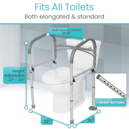Vive Toilet Safety Rail - Medical Chair for Handicapped & Seniors - Folding | Bathroom Frame w/Handles, Arms for Elderly, Disabled - Standalone Grab Bar - Seat Assistance Support Stand Up Assist