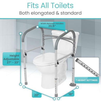 Vive Toilet Safety Rail - Medical Chair for Handicapped & Seniors - Folding | Bathroom Frame w/Handles, Arms for Elderly, Disabled - Standalone Grab Bar - Seat Assistance Support Stand Up Assist