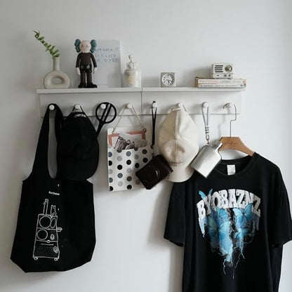 Entrance Coat Rack ，Coat Hooks, Wall-Mounted Wooden Hook Rack, Wall-Mounted Shelves are Very Suitable (White Color Finish—A-2) - style: White color finish—A-2