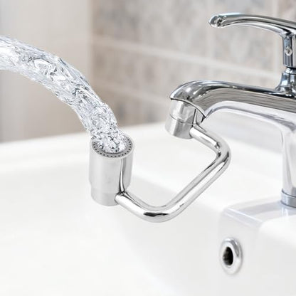 Universal 1440° U Shaped Faucet Extender, with 2 Adjustable Spray Modes 1080° Rotating Faucet Extender Aerator Extension for Kitchen & Bathroom Tap Sink (Silver)