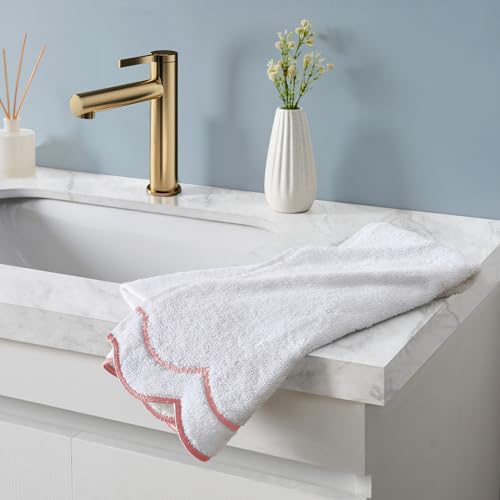 Peri Home 100% Cotton Hand Towel for Bathroom, Embroidered, Soft & Absorbent, 500 GSM, 1 Piece, 16" x 27", White with Blush Scallop | Bathroom, Embroidered, Soft & Absorbent - color: White With Blush Scallop, size: 1 Hand Towel