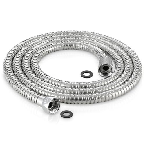 98" Metal Shower Hose Replacement Handheld Kink Free Stainless Steel Shower Head Wand Hose Extension Extra Long with Brass Insert and Nut, Durable & Flexible for Pet Bathing Cleaning - color: Chrome, size: 98 Inches