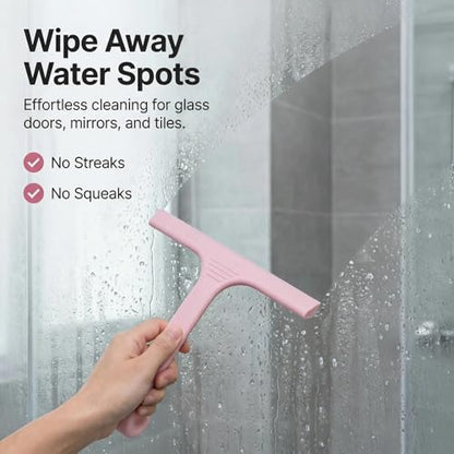 Silicone Shower Squeegee - All-in-One Design with Built-in Hook, 10 Inch Streak-Free Bathroom and car Cleaner for Glass Doors, Mirrors, Windows, Tiles Pink - color: Pink