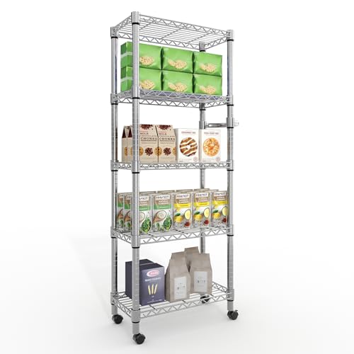 Garvee 61" H Storage Shelves with Wheels 1100LBS Rolling Metal Wire Rack - size: 61"H x 23.6"W x 11.8"D