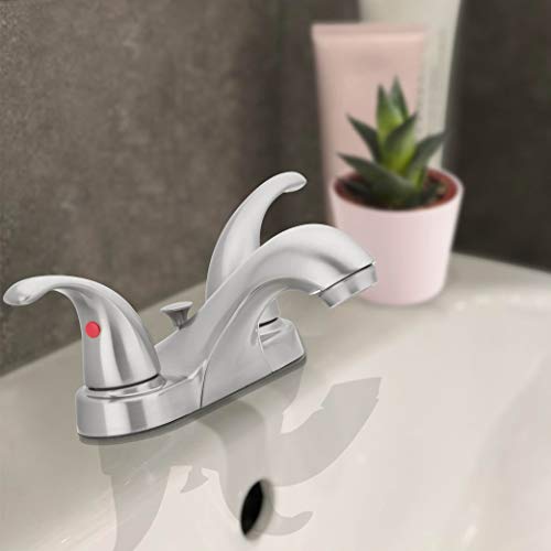 Two-Handle Centerset Bathroom Sink Faucet, Brushed Nickel | 1.2 GPM Flow, 3-Hole, Decorative Lever Handles, Deck Mount, WaterSense, Double Handle Faucet, Bathroom Sink Fixtures - color: Brushed Nickel