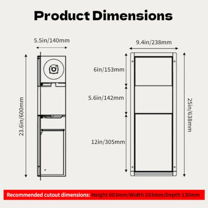 304 Stainless Steel Concealed Bathroom Storage Cabinet Recessed Toilet Paper Holder＆Hidden Garbage Bin Waterproof Metal Niche Tile-Ready for Toilet Bathroom Kitchen Hotel,A - color: A