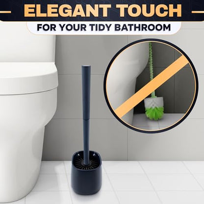 Toilet Bowl Brush and Holder, Silicone and Plastic (Black) | Compact Toilet Brush, Easy to Place and Simple to Store After Use, Strong Rubber Plunger & Stiff Bristle Brush - color: Black