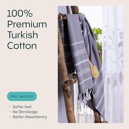 WETCAT Turkish Hand Towels with Hanging Loop, Set of 2 (20" x 30") 100% Turkish Cotton, Pre-Washed, Quick Drying, for Kitchen or Bathroom - Dark Gray - color: Dark Gray