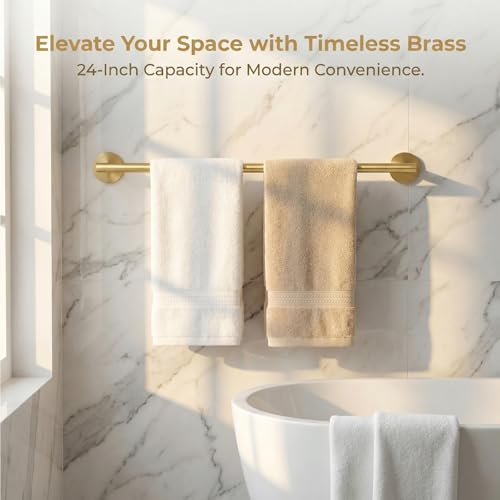 Brushed Gold 24 Inch Self Adhesive Towel Bar for Bathroom & Kitchen - color: Brushed Gold, size: 23.6 Inch