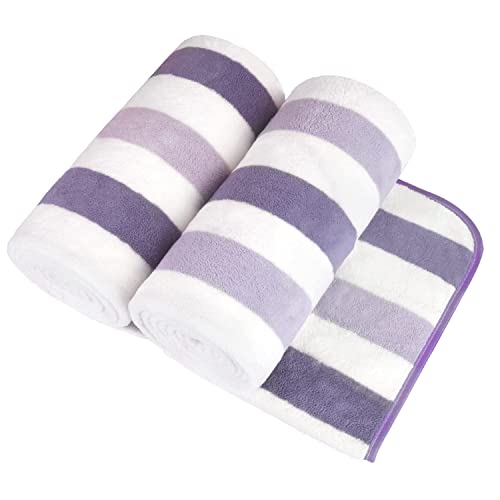 JML Microfiber Bath Towels, 2 Pack, 30" x 60", Cabana Stripe Purple | Hanging Loop, Lint Free, Oversized, Soft, Super Absorbent,Fast Drying, Perfect for Shower, Sauna, Gym, Sports, Fitness, Yoga - color: Cabana Stripe Purple, size: 2 Pack (30 in x 60 in)
