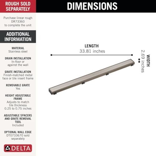 Delta Faucet 36-Inch Reversible Linear Shower Drain Trim in Stainless - color: Stainless